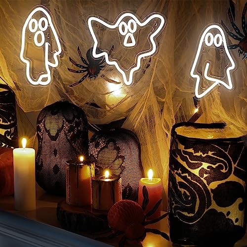 Image of Treela 3 Pcs Ghost Neon Signs White LED Ghost USB