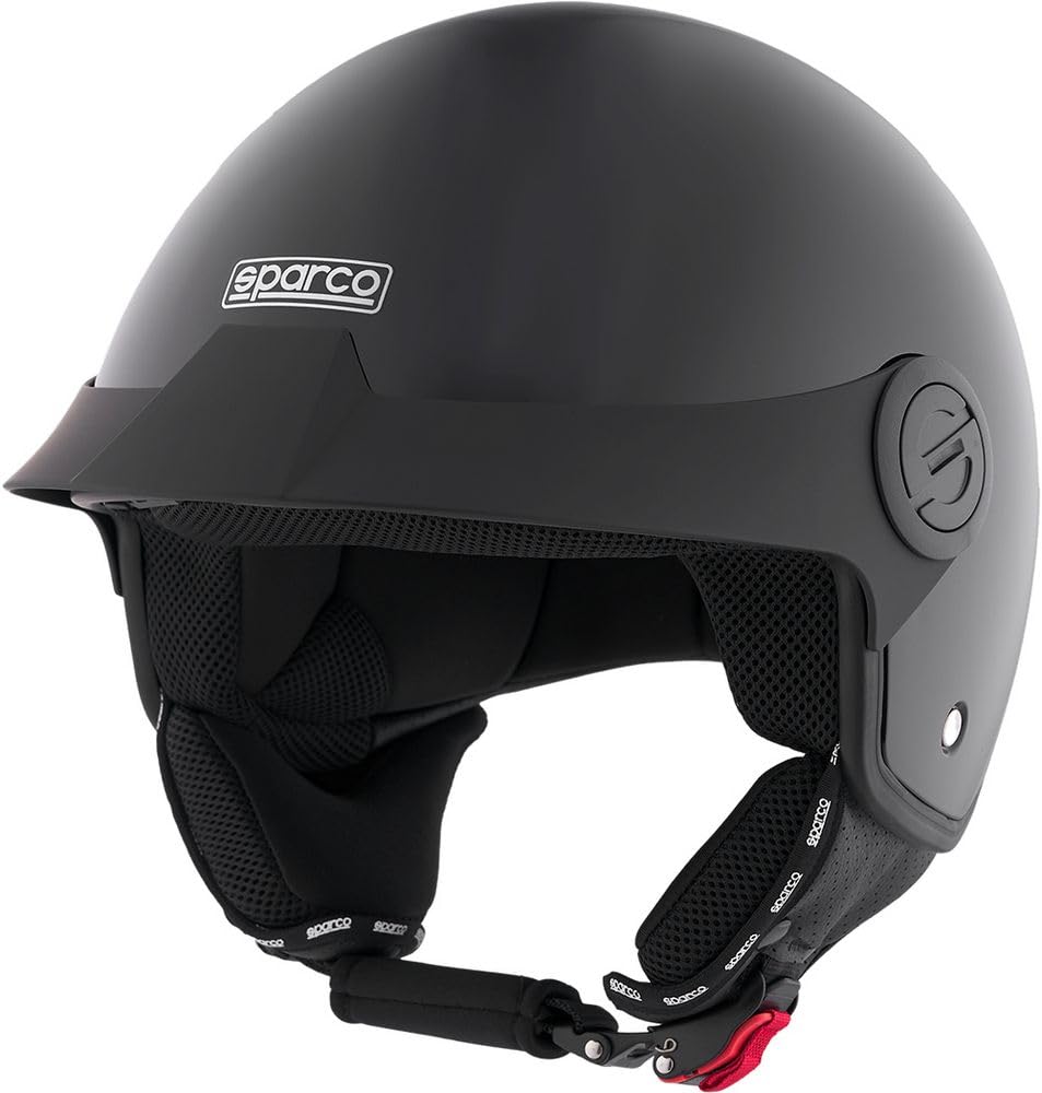 Sparco Casco Demi-Jet con Visera para Motocicletas en Color Negro Metalizado con Carcasa de ABS Talla XS