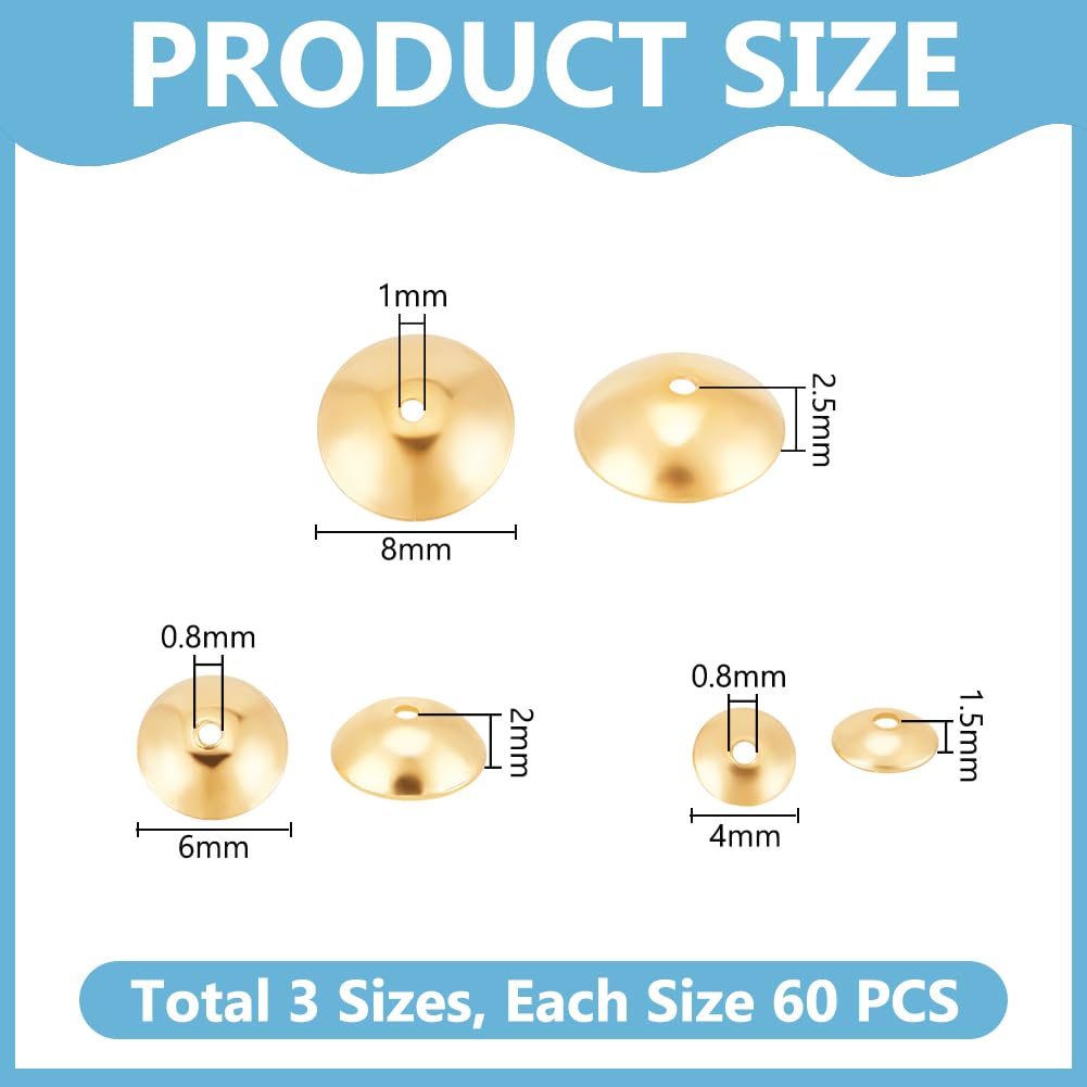 UNICRAFTALE About 180Pcs Real 18K Gold Plated Apetalous Flower Bead Caps 4/6/8mm Stainless Steel Spacer Caps Bead Cap Spacers Metal End Charm Caps for Bracelet Jewelry Making - Image 3