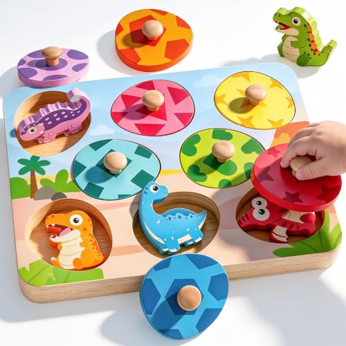 Montessori Spielzeug ab 1 2 Jahr, Holz Steckpuzzle Geschenk für Jungen