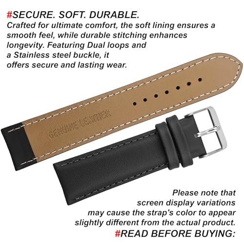 Image of DBLACK ''NAGATA'' Leather Watch Strap, Fully Stitched Matte Finish Watch Belt / / For 18mm, 20mm, 22mm, or 24mm Full-Padded Watch Band (Choose Your Size & Color)