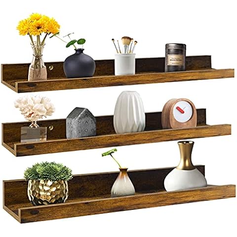 Giftgarden 24 Inch Floating Shelves Wall Mounted Set of 3, Rustic Large Wall Shelves Picture Ledge Shelf for Bedroom Living Room Bathroom Kitchen, 3 Different Sizes Cover
