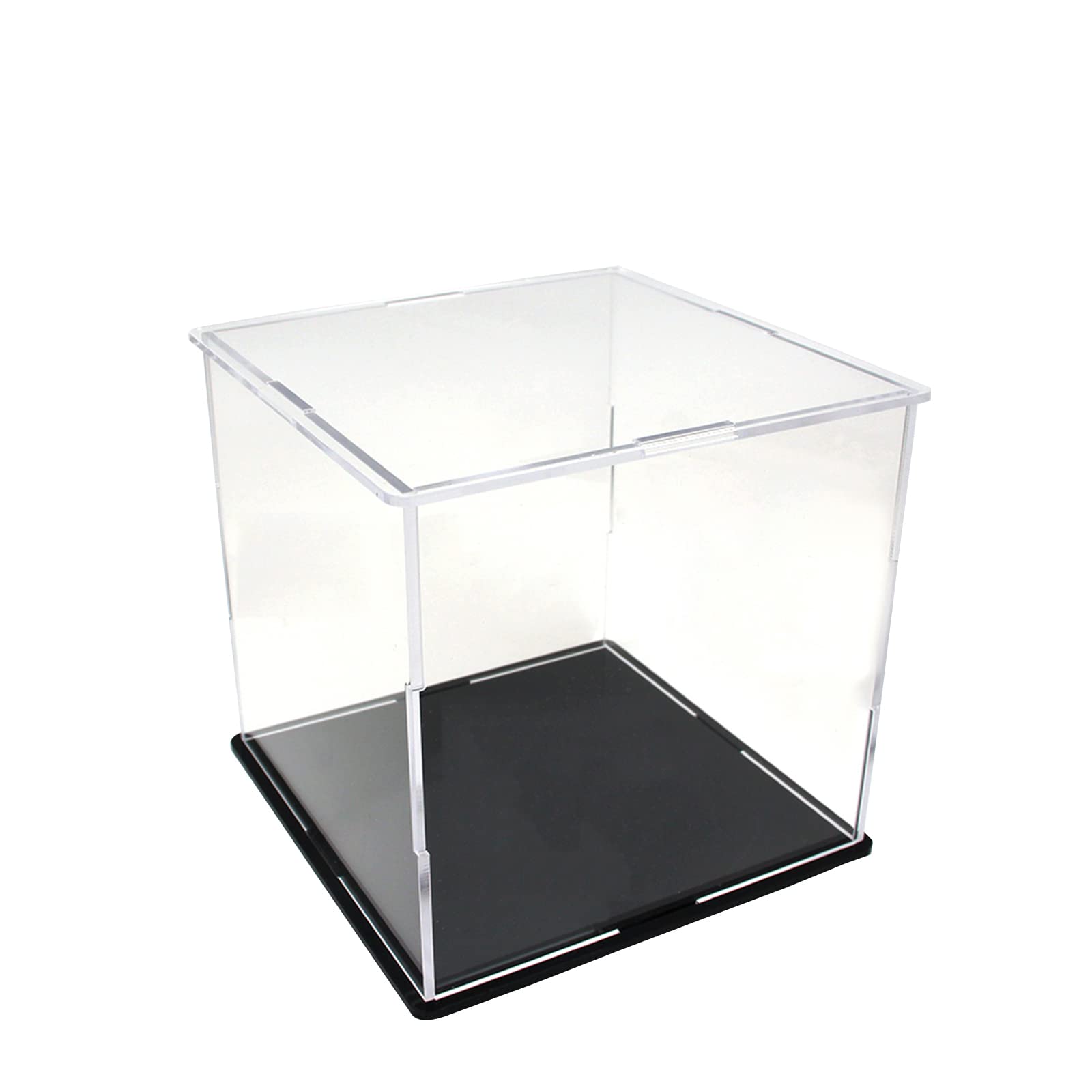 Clear Acrylic Display Case,Self-Assembly Display Box with Black Acrylic Base,Countertop Box Cube Organizer Stand Riser Dustproof Protection Showcase for Figures Toys Collectibles(4.7x4.7x4.7 inch) 1