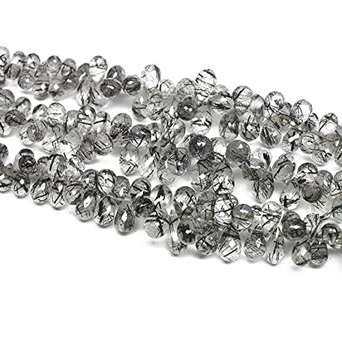 Quartz rutilé noir naturel en perles gouttes lisses pour la création de bijoux artisanaux LKBEADS
