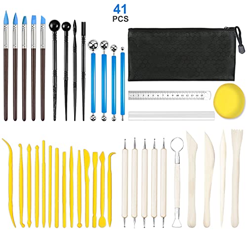 41PCS â€“ Clay Sculpting Tools, Polymer Clay Tools, Pottery Tools, Sculpting Tools, Stylus Dotting Tools, Modeling Clay Sculpting Tools Set Rock Painting Kit for Clay Sculpture, DIY Handicraft Carving