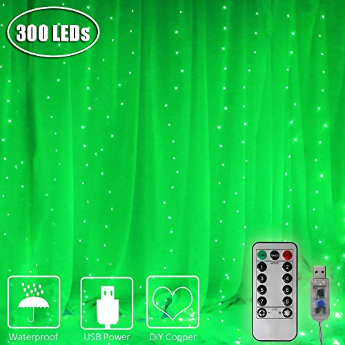 Rideaux lumineux 3m*3m 300LED verts avec télécommande USB