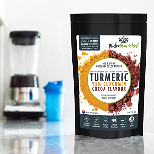 Organic 95% Curcumin Turmeric Extract Powder With Cocoa And Black Pepper - (4.41Oz) Vegan, Water Soluble, Non-Gmo, Gluten Free, Antioxidants, With Piperine & Cocoa Oil #TOP5