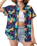 SEAOYOZO Hawaiian Shirt for Women Summer Beach Button Down Soft Aloha Blouse Short Sleeve Outfits Luau Hawaii...