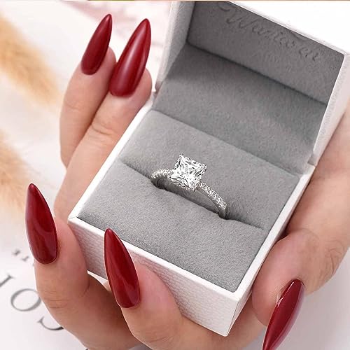 Wuziwen 2CT 925 Sterling Silver Engagement Rings for Women Princess Cut Solitaire Wedding Ring Cubic Zirconia4