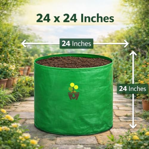 Image of MASHKI HDPE Grow Bags for Home, Terrace & Balcony Gardening - Big Size Vegetable Plant Grow Bags (15x15, 18 inchx18 inch & 24 inchx24 inch - Heavy Duty, UV Stabilized) (1, 24x24 Inches)