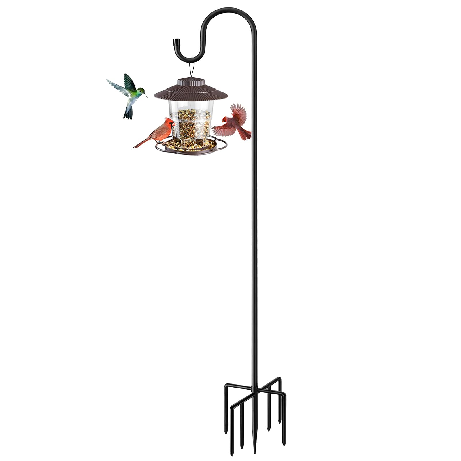 Photo 1 of MIUVIBENI 84" Shepherds Hooks for Outdoor with 7 Prongs Base, Heavy Duty Bird Feeder Pole for Hanging Lantern, Hummingbird Feeder, Shepherds Hook for Bird Feeders for Outside,1 Pack, Black