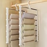 2 Stück Hosenbügel, 6 Etagen Kleiderbügel Hosen Platzsparend, Kleiderschrank Organizer und Faltbare Hosenbügel, Multifunktionaler Kleiderbügel für Hosen Jeans Schals Handtücher Krawatten Bettlaken