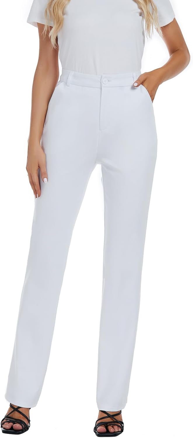 iChosy Women's Stretchy Straight Leg Dress Work Pants Business Office Casual Slacks with Pockets - Image 4