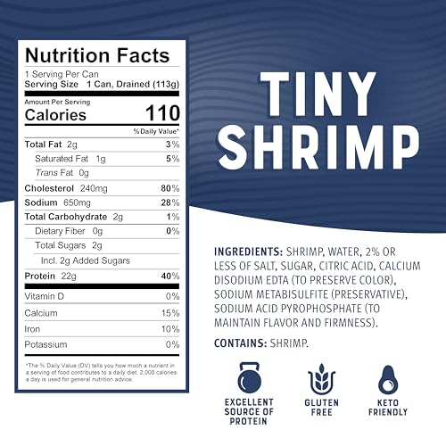 Image of Bumble Bee Tiny Canned Shrimp, 6 oz Can - Served in Water, Cooked, Peeled, Deveined - 22g Protein per Serving - Gluten Free (Pack of 6)
