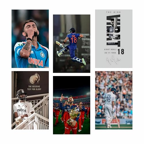 Goodi Cart Virat Kohli Poster Set of 6 | Cricket Wall Art Prints | Unframed Sports Posters for Room Décor | Motivational Collectible | 8 x 12 Inch, 300 GSM Paper