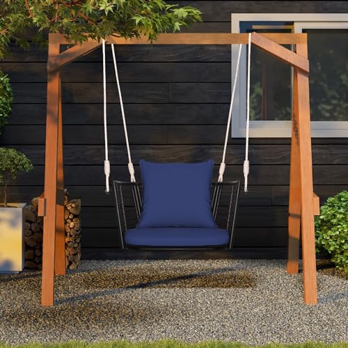 Image of Tangkula Outdoor Hanging Porch Swing with Cushions, Single Person, Navy