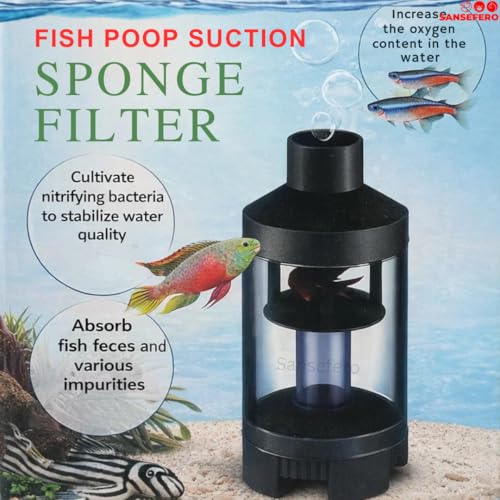 Image of SANSEFERO Fish Poop Cleaner Suction Sponge Filter for Aquarium Filtration Fish Poops Collector Quiet for 3~8Gal Fish Tank for Saltwater and Freshwater (Air Pump Not Included)