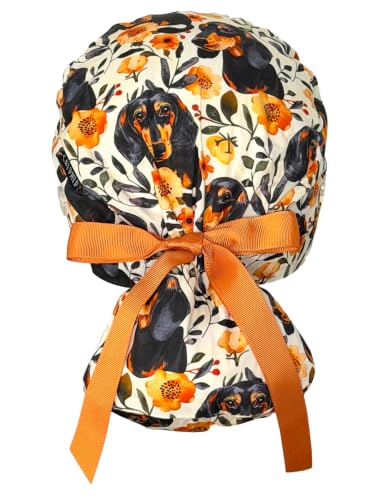 Image of Scrub Cap for Women and Men, Ponytail Scrub Caps, Working Hat, Head Cover with Ribbon Ties and Buttons, Long Hair