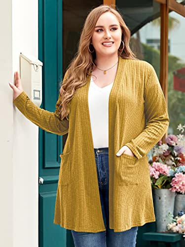 Image of LARACE Open Front Knit Plus Size Cardigan Sweaters for Women with Pockets
