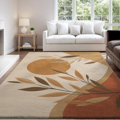 Genérico Beige Alfombras para Sala de Estar, Lavables, Antideslizantes 60 x 120 cm, Dormitorio Cocina Comedor Alfombra de Interior de Pelo Corto Estilo Bohemio Abstracto Naturaleza Plantas Alfombras