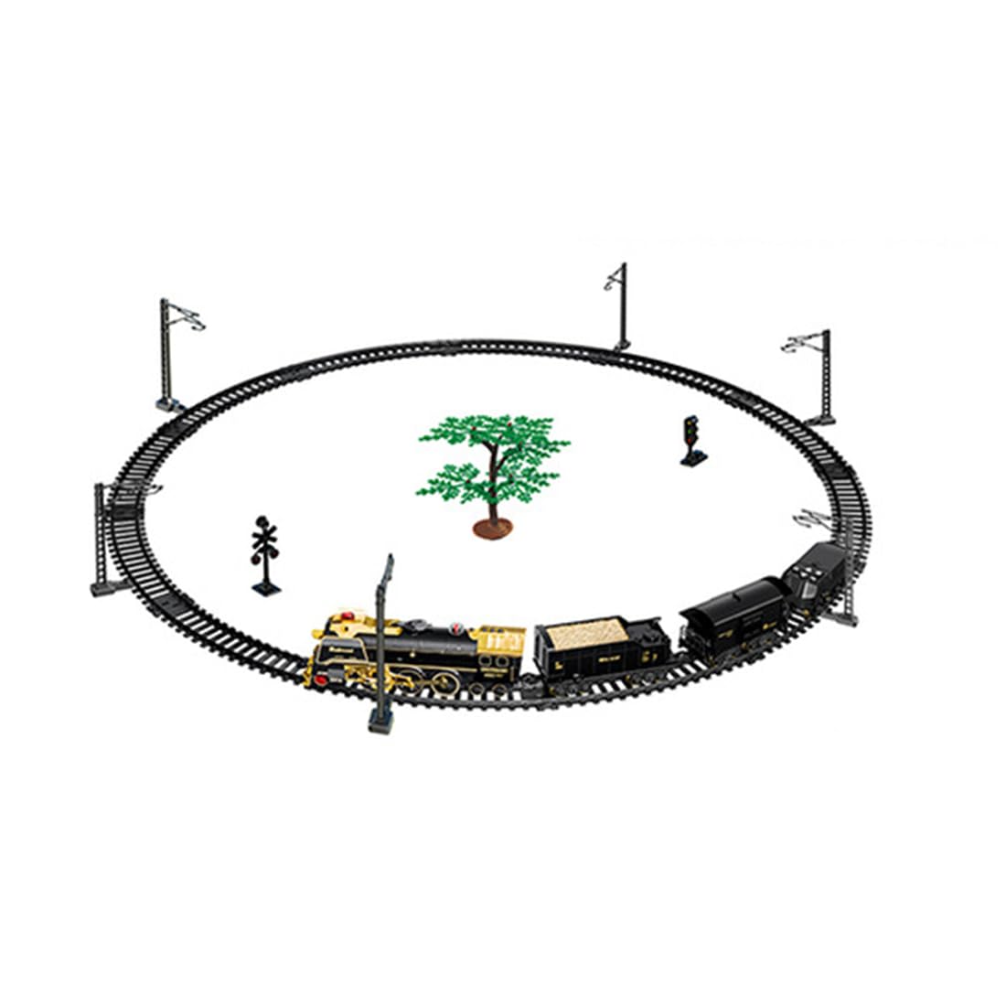 Train à vapeur électrique, locomotive vintage avec effet fumée, kit de train RC avec chariot ferroviaire, long chemin de chemin, marche avant et arrière, effet sonore 801B-1