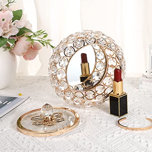 Hipiwe Crystal Jewelry Trinket Box with Glass Lid Gold Mirrored Treasure Box Decorative Jewelry Box Ring Earrings Necklace Storage Keepsake Box Gift for Women Girls - Image 4