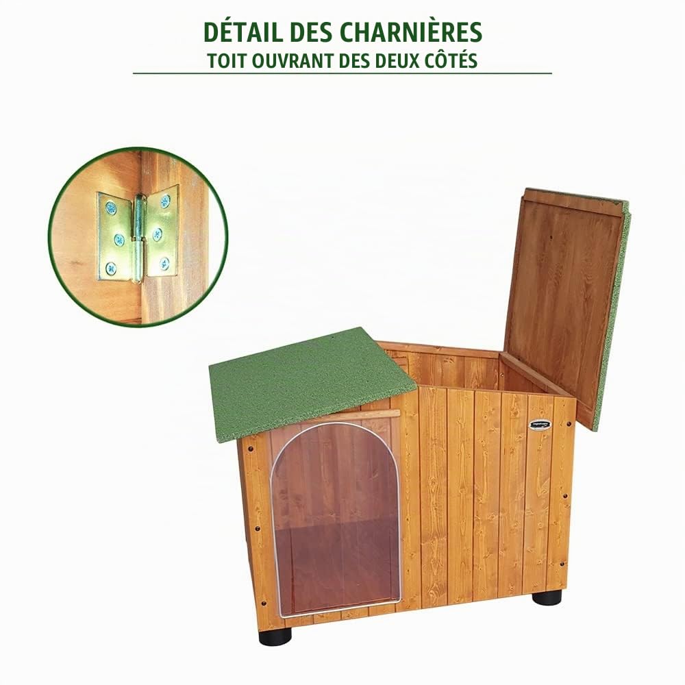ORIGINAL LEGNO Achetez à l'usine Niche en Bois pour Chiens d'Extérieur Renforcée Cadeau Rideau Fabriqué en Italie Modèle Oasi Taille D - Berger Allemand 102x80xH80