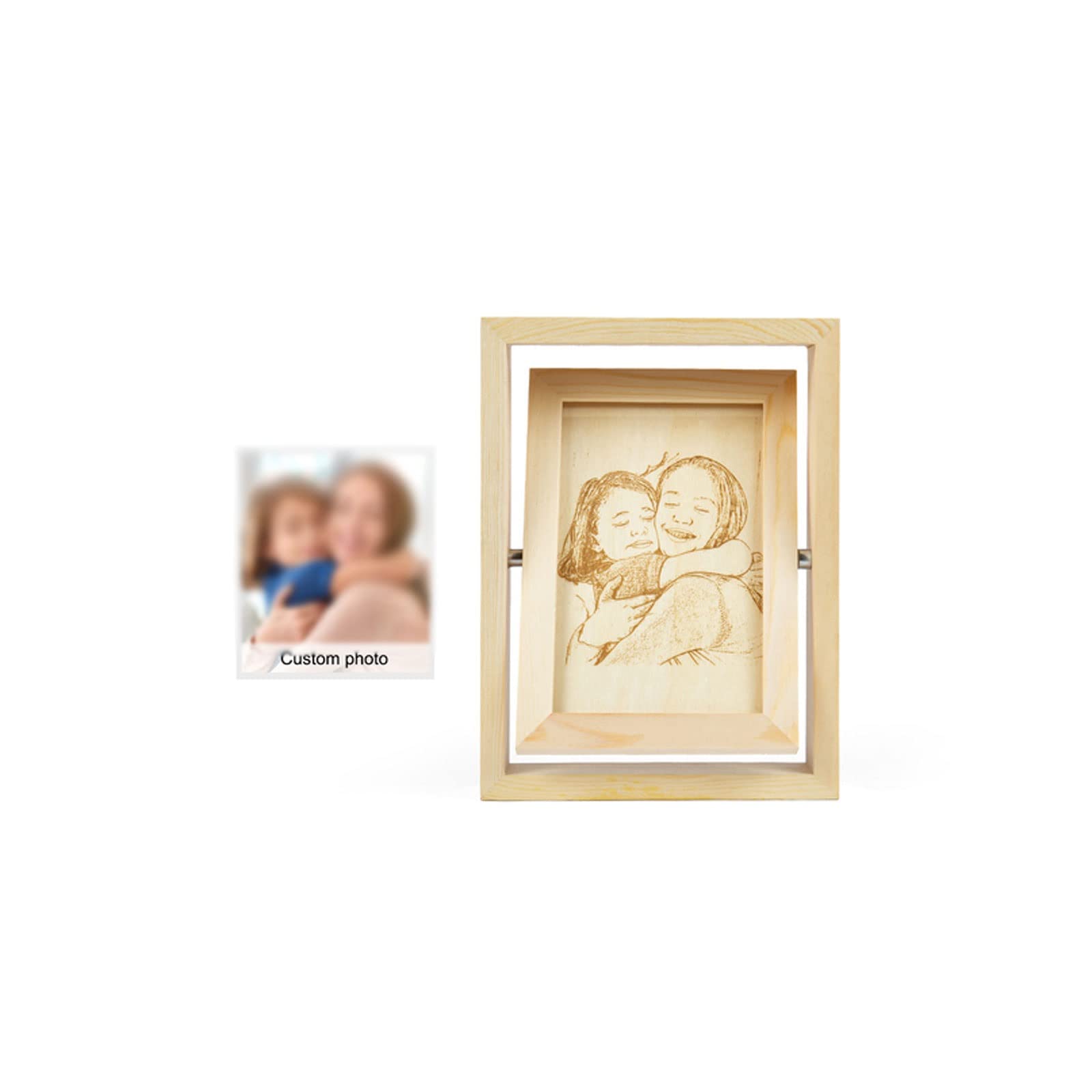 Marco de fotos de madera personalizado con efecto de boceto de 5 pulgadas, adorno de escritorio para decoración de cumpleaños de aniversario familiar (B)