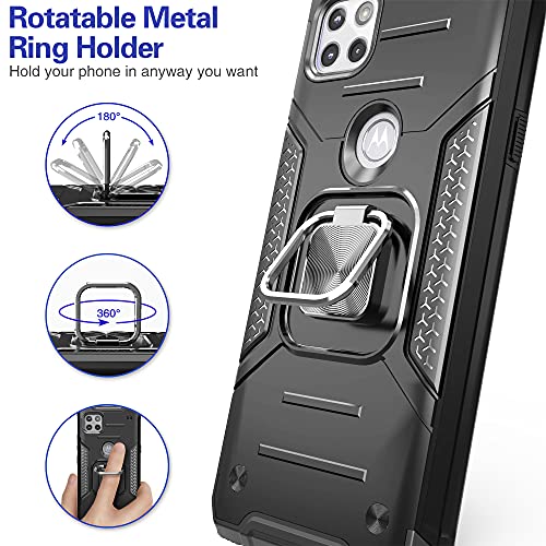 Idystar Moto One 5G Ace Case With Screen Protector, Shock Absorption Heavy Duty Durable Drop Test Slim Cover With Car Mount Kickstand Lightweight Protective Phone Case For Moto One 5G Ace, Black #TOP2