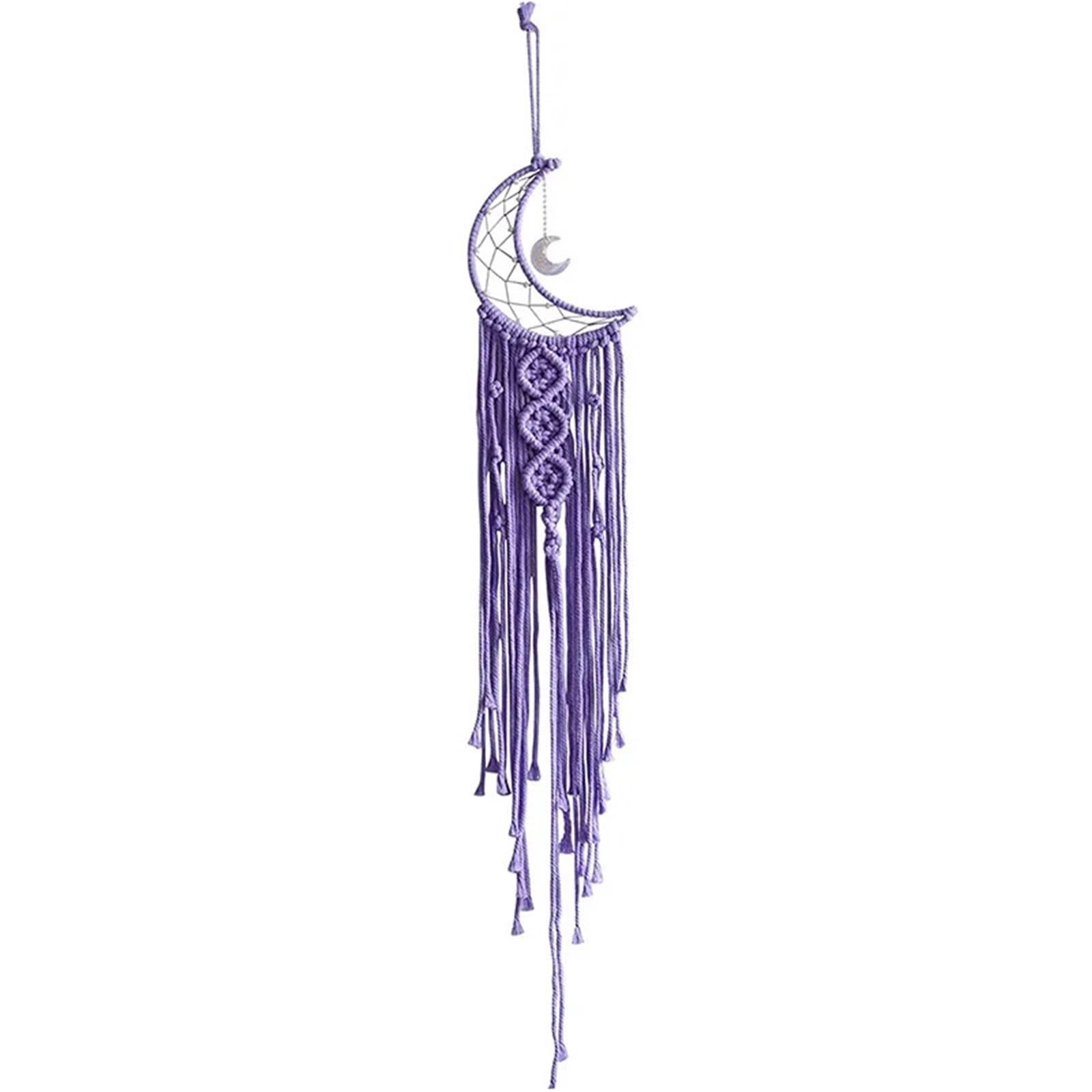 Moon Dream Catcher With Tassel Macrame Dreamcatcher For Girl,Wall Hanging Home Decor for Bedroom(Purple)