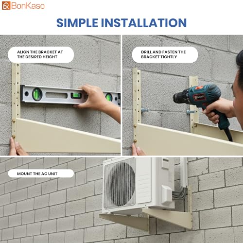 Image of BonKaso Heavy Duty AC Stand for Outdoor Unit | Mild Steel Rust Proof Wall Mount Bracket with Powder Coated Finish | Supports Up to 200kg | AC Outdoor Unit Stand with Fasteners | Pack of 1