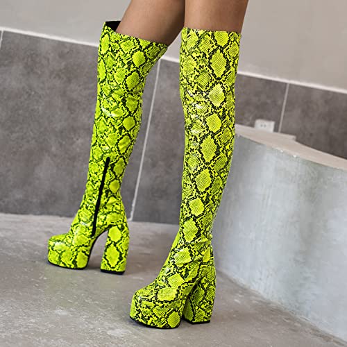 Gicoiz Women Over The Knee Round Toe Snakeskin Boots3
