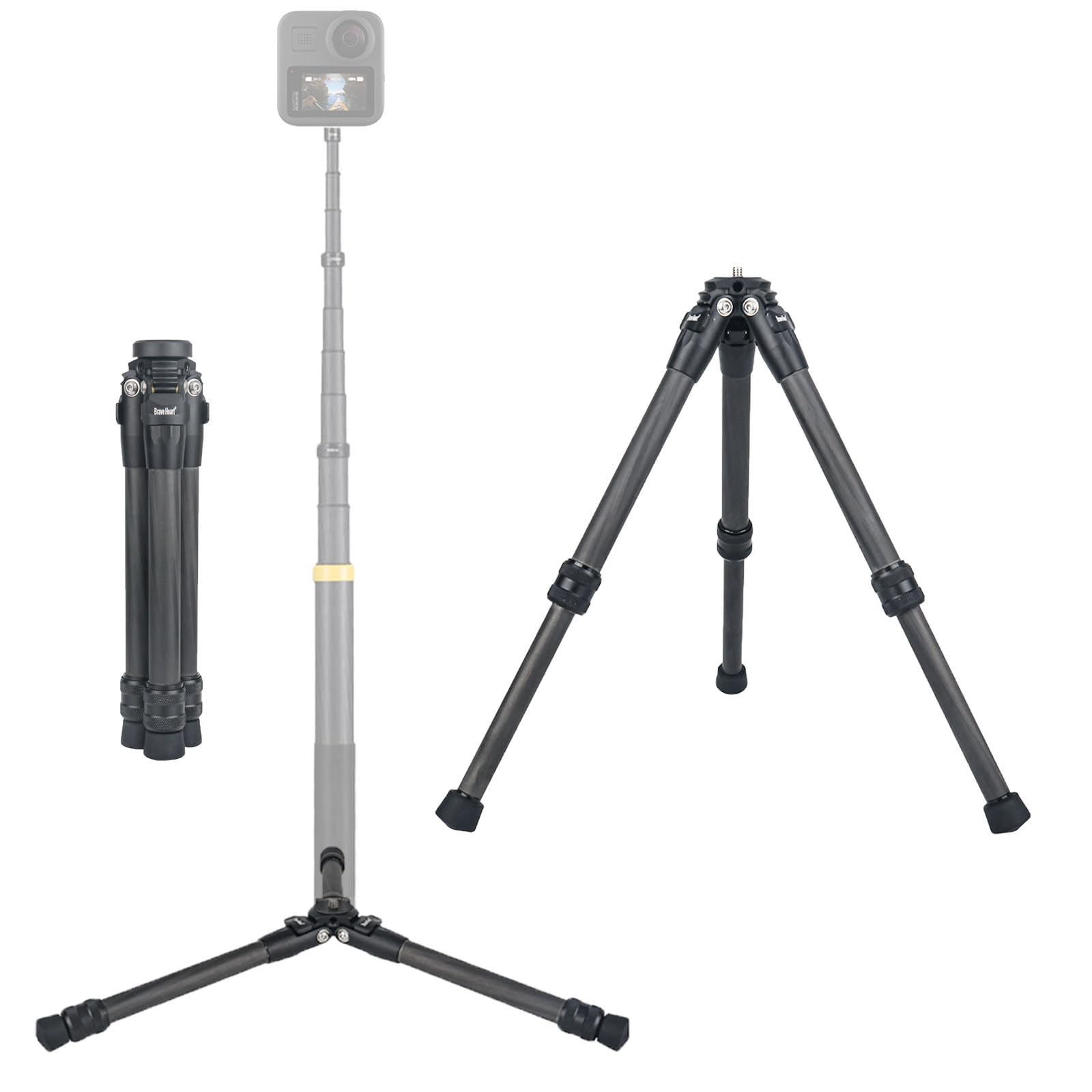 Mini-Stativ aus Kohlefaser, kleine Tischstative für Insta360, X5, X4, X3, X2, für DJI Osmo Kamera für Gimbal, Mikrofon, LED-Licht (schwarz)