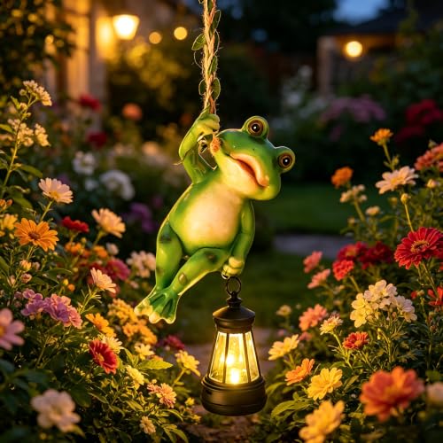 Figurines de jardin étanches et lanterne solaire LED suspendue pour extérieur