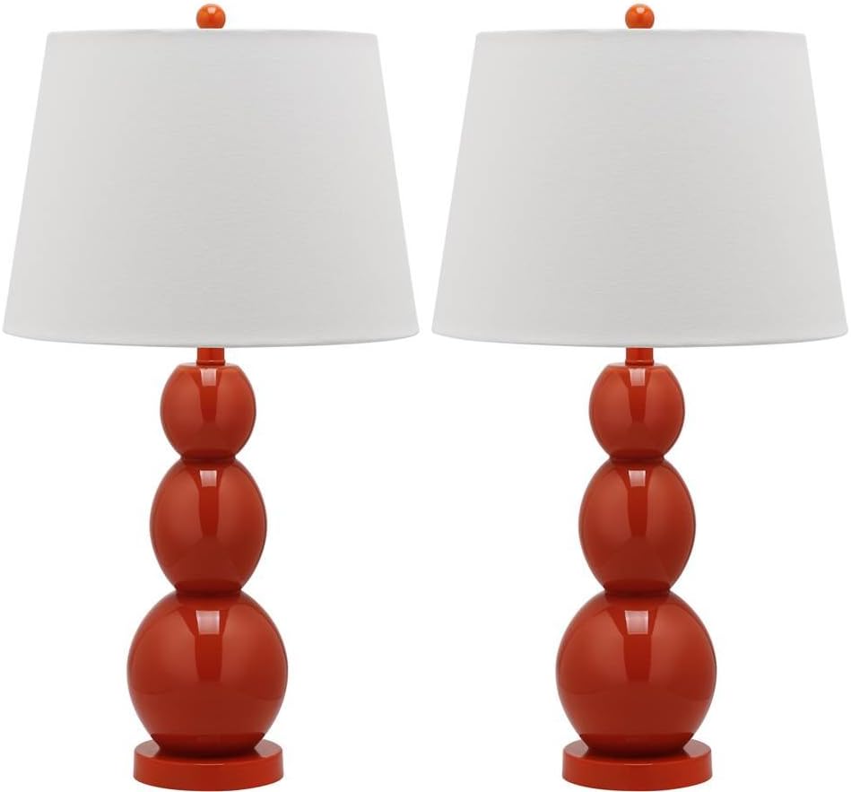 SAFAVIEH Lighting Collection Jayne Modern Contemporary Blood Orange 3-Sphere Glass 28-inch Bedroom Living Room Home Office Desk Nightstand Table Lamp Set of 2 (LED Bulbs Included)