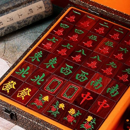 Juego de Mahjong Chino con 144 fichas de madera miniatura 3