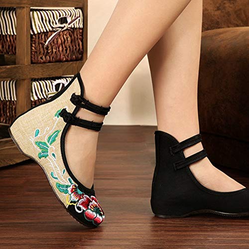 Women Chinese Embroidered Flower Flat Bridal Mary Jane Ballet Shoes2