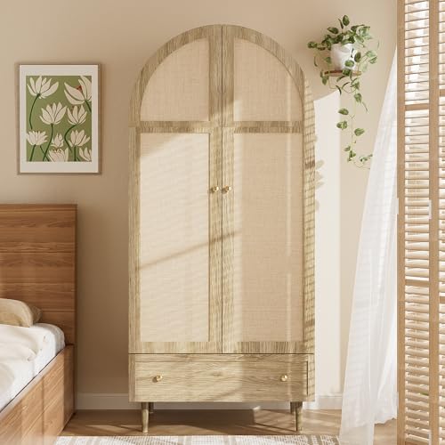 Merax Armoire 79 x 50 x 175 cm, avec portes en tissu et tiroir, élégante avec support stable, espace de rangement pratique, pour chambre à coucher, dressing...