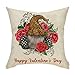 Fahrendom 'Happy Valentine's Day' dom wiejski wystrój domu lampart gnomy róże znak dekoracyjna poszewka na poduszkę dla kochanka święta para prezent wiosna dekoracja bawełna len poszewka na poduszkę sofa kanapa 45 x 45 cm