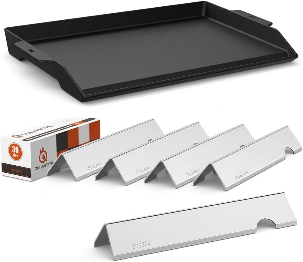 QuliMetal Updated Cast Iron Griddle for Gas Grill, SUS304 Flavorizer Bars for Weber Genesis II/LX 300 Series, Genesis II E-310, II E-330, II E-335, II S-335, II LX S/E-340 (2017 and Newer) Gas Grills