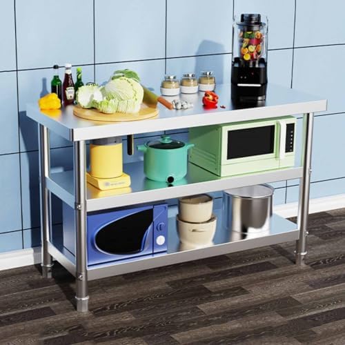 Stainless Steel Work Table with Storage Rack - Multifunctional Food Prep Table for Kitchen, Restaurant, Home & Garage - Commercial Utility Worktable (3-Tier, 120x50x80cm)