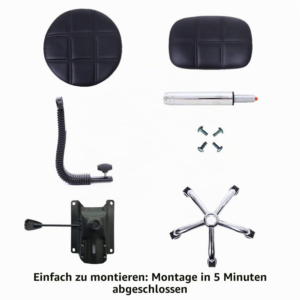 KKTONER Rollhocker mit Rückenlehne Höhenverstellbarer 50-64cm Schwarz