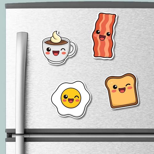 Image of Regalo Casila Cute Breakfast Fridge Magnet Set of 4 for Kitchen Decor Gift for Kids Food Lovers Coffee Toast Egg Bacon Theme
