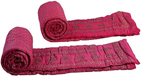 Axcellence Set of 2 pink color Single bed traditional Jaipuri cotton Razai/ Rajai/ Quilt with Golden Floral Print (Ysh121)