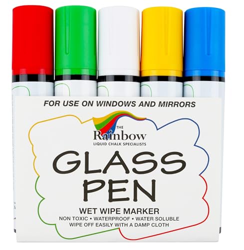 Glass Pen Window Marker: Liquid Chalk Pens for Glass, Whiteboard Markers with Washable Paint - Graduation, Car Windows, Mirror Pen, Storefront, Wedding, Parade, Party & Holiday (5 Pens - Jumbo Tip)