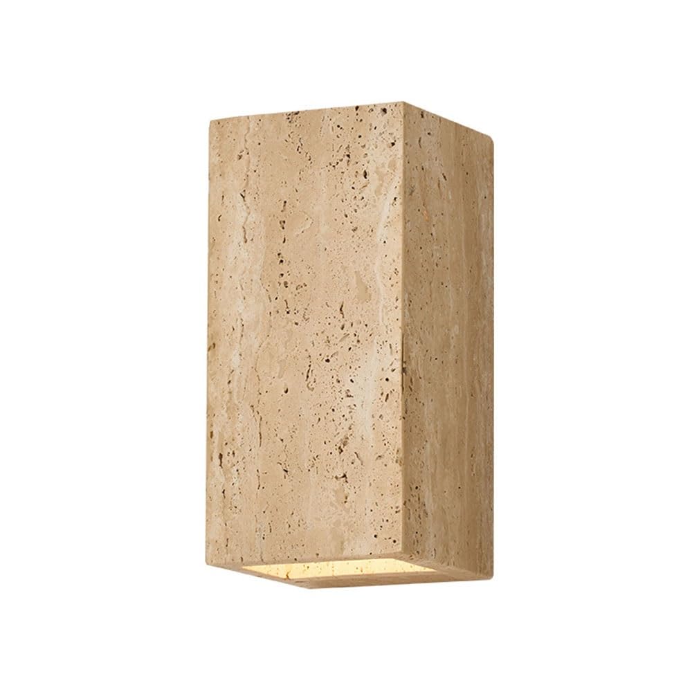 FEITENGDA Japanese Rectangular Travertine Wall Sconce Minimalist Small Stone Shade Wall Lamp Farmhouse Indoor are Available Wall Light for Staircase Entrance Balcony Hallway