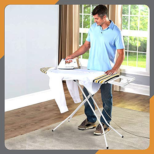 Haus Alchemy Ironing Board 100% Cotton Cover with 7mm Foam Padding Mesh Top Foldable | L-144cm x B-38cm| 4 x Height Adjustment from 75cm to 90cm| Includes Iron Rest