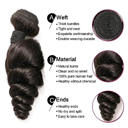 DaiMer Human Hair Bundles Loose Wave 3 Bundles 14 16 18 Inch 10A Grade Brazilian Virgin 100% Unprocessed Human Hair Loose Wavy Bundles Natural Black Weave Human Hair Extensions - Image 2