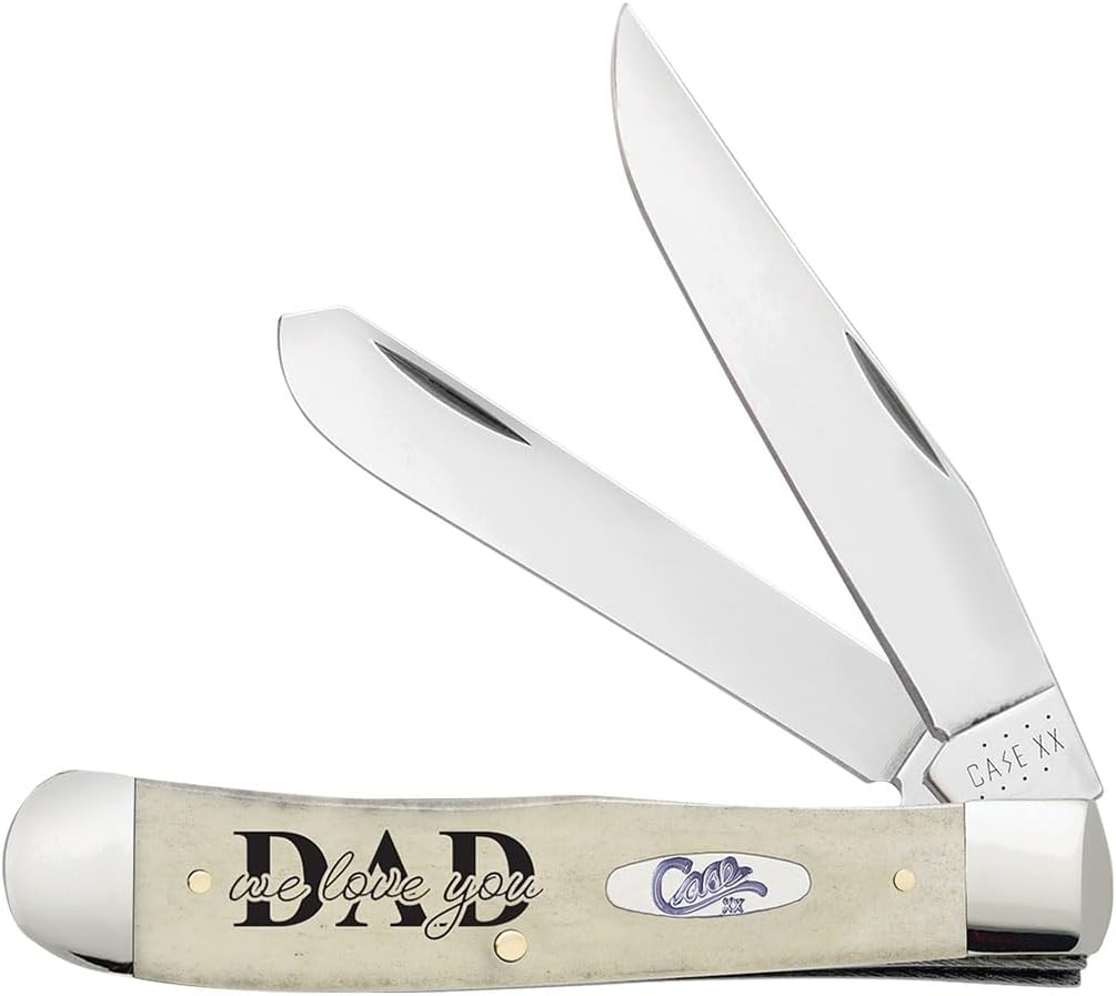 Case XX WR POCKET KNIFE, WE LOVE YOU DAD SMOOTH NATURAL BONE TRAPPER, 4 1/8 INCHES CLOSED, ITEM #144506