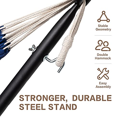 PNAEUT Double Hammocks with Stand for Outside, Portable Space Saving Heavy-Duty Steel Stand for Indoor Outdoor Patio with Carrying Bag, 450 lbs Capacity (Navy) by PNAEUT - Image 5
